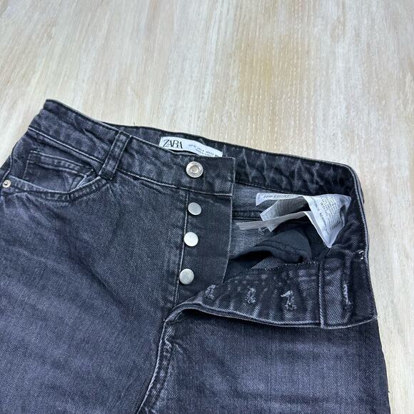 Zara Black Dark Wash Wide Leg High Rise Button Fly Denim Casual Trendy Jeans 0 - Picture 4 of 14
